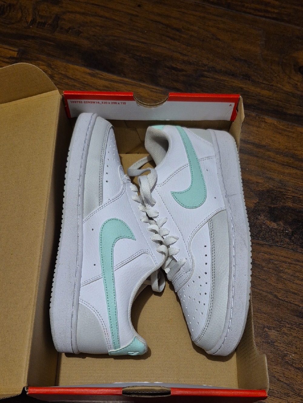 Nike Men's White Sneakers with Mint Green Swoosh